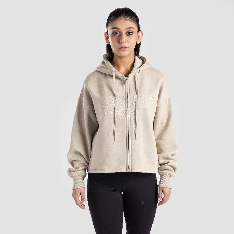 Crest Full Zippper Hoodie (Beige) Hoodie with Camouflage Military Edgy