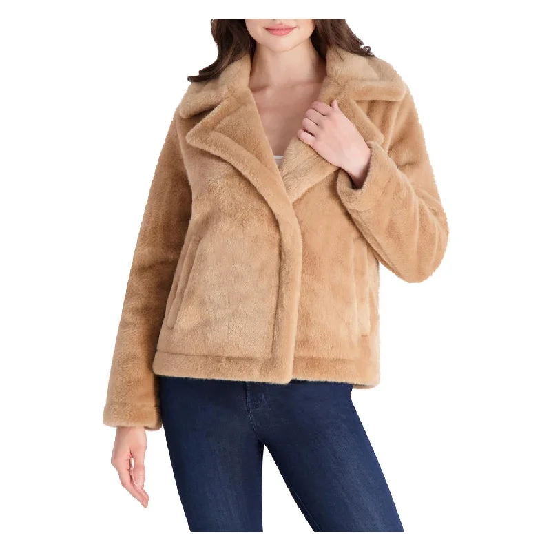 French Connection Short Faux Fur Lapel Coat for Women Blazer Duffle Coat Pea Coat