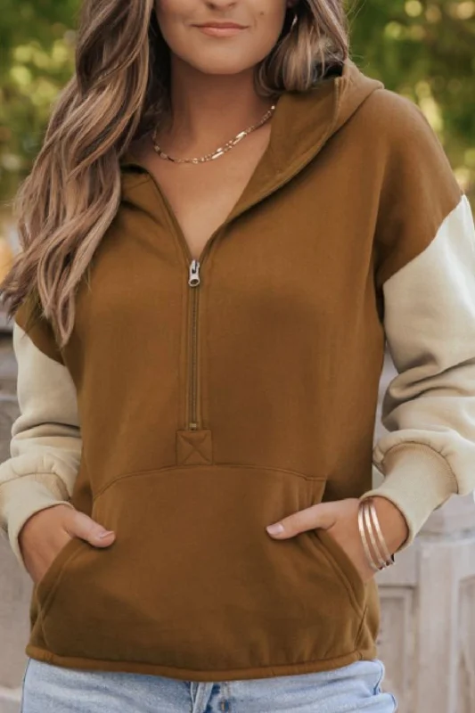 Hazel Blues® | Contrast Half Zip Long Sleeve Hoodie Hoodie with Distressed Vintage Worn Hazel Blues® | Contrast Half Zip Long Sleeve Hoodie Hoodie with Distressed Vintage Worn