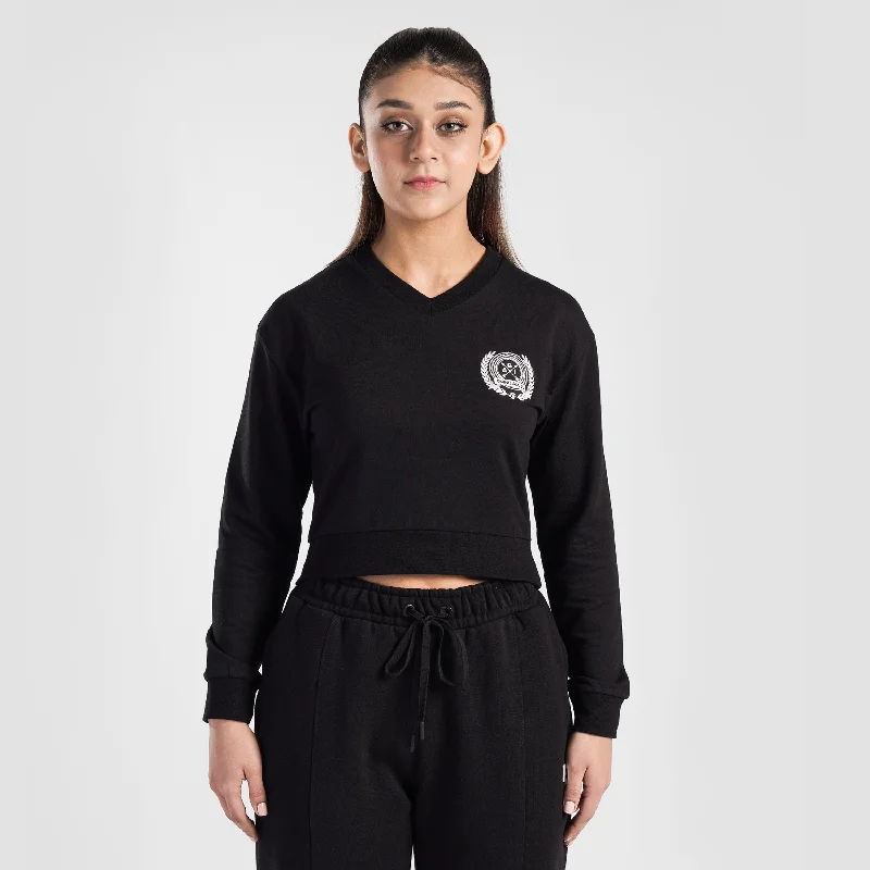 Victory Crop SweatShirt (Black) Hoodie with Emblem Brand Identity