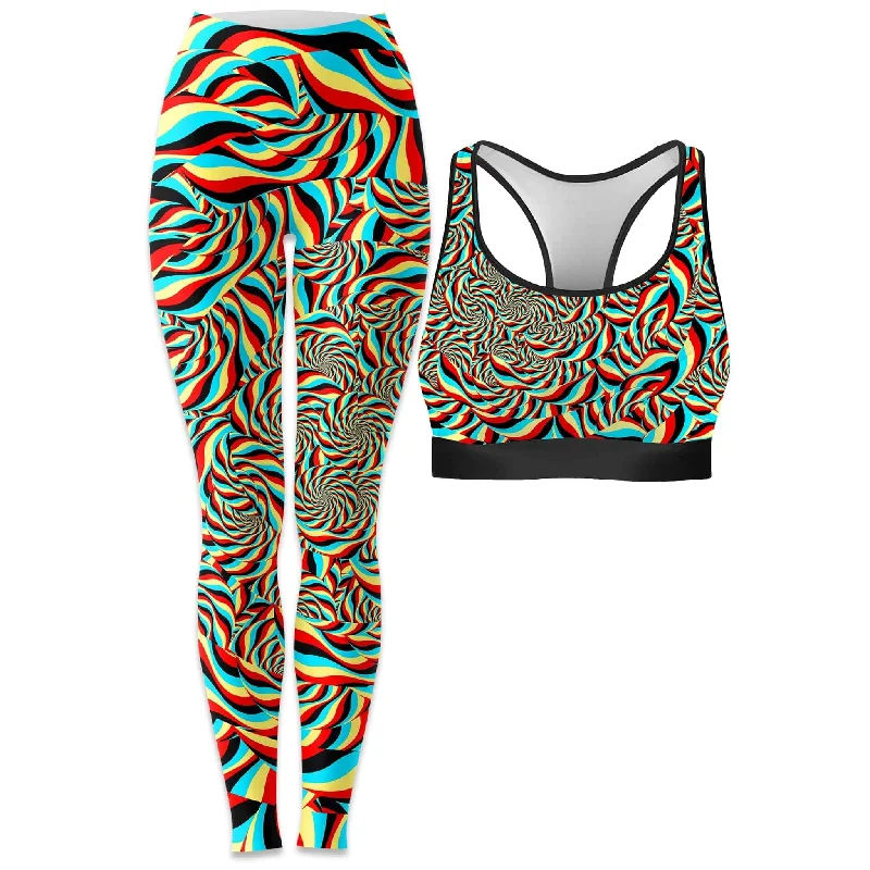 Trippy Swirl Rave Bra and Leggings Combo Fashionable Ribbed Knit Leggings