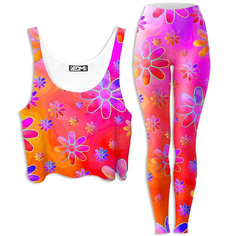 Hippie Trippy Flowers Crop Top and Leggings Combo Plaid Crop Top Polka Dot Checkered