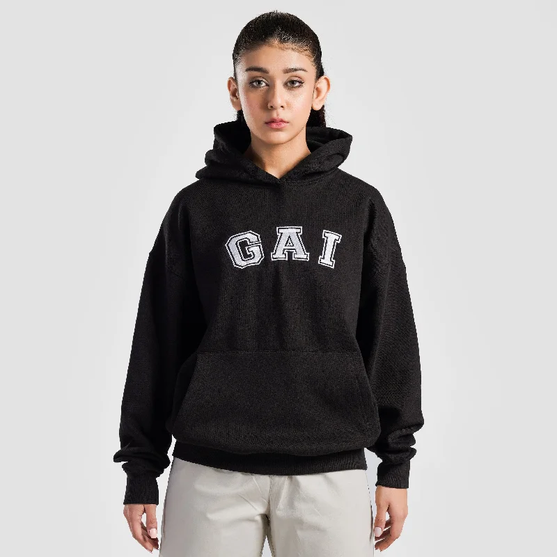 GA-I Essence Oversized Hoodie (Black) Hoodie with Hem Lace Feminine Delicate