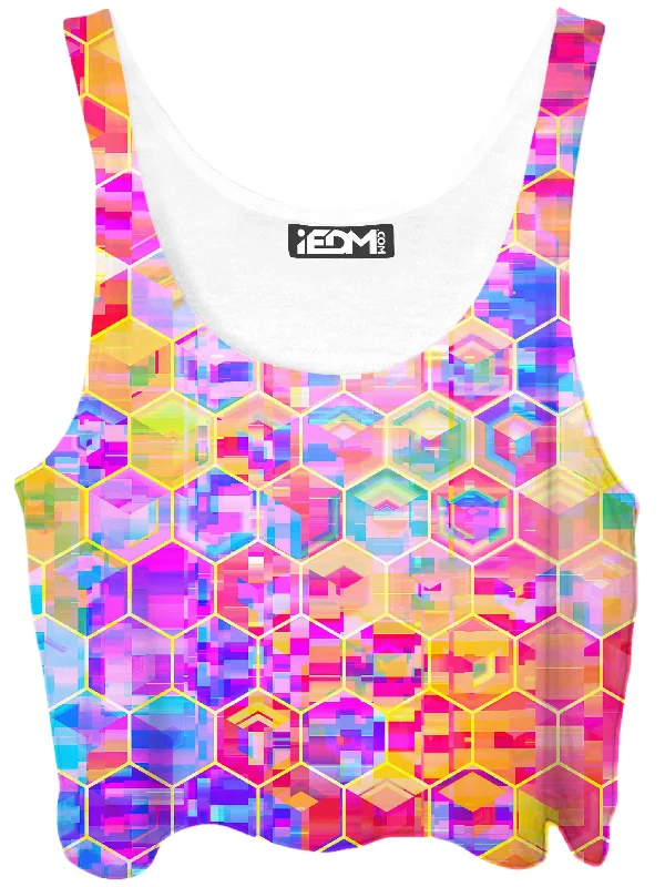 Spectral Cubes Crop Top Hooded Caped Shawl Collar