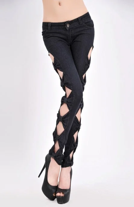 New Fashion Cool Vintage Ladies Sexy Hollow Casual Ripped Denim Jeggings Trouser side bow jeans Trousers Silk Elegant New Fashion Cool Vintage Ladies Sexy Hollow Casual Ripped Denim Jeggings Trouser side bow jeans Trousers Silk Elegant
