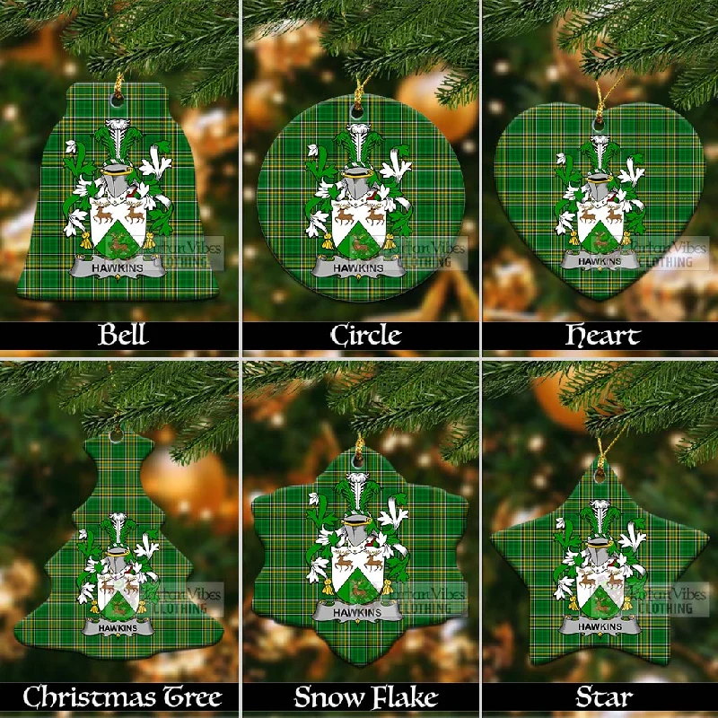 Hawkins Irish Clan Tartan Christmas Ceramic Ornament with Coat of Arms Hook-and-Loop Buckled Tied Hawkins Irish Clan Tartan Christmas Ceramic Ornament with Coat of Arms Hook-and-Loop Buckled Tied