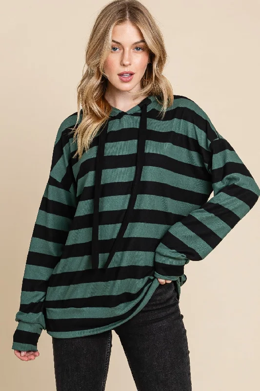 Hazel Blues® | BOMBOM Drawstring Striped Dropped Shoulder Hoodie Hoodie with Hem Elastic Stretchable Comfortable Hazel Blues® | BOMBOM Drawstring Striped Dropped Shoulder Hoodie Hoodie with Hem Elastic Stretchable Comfortable