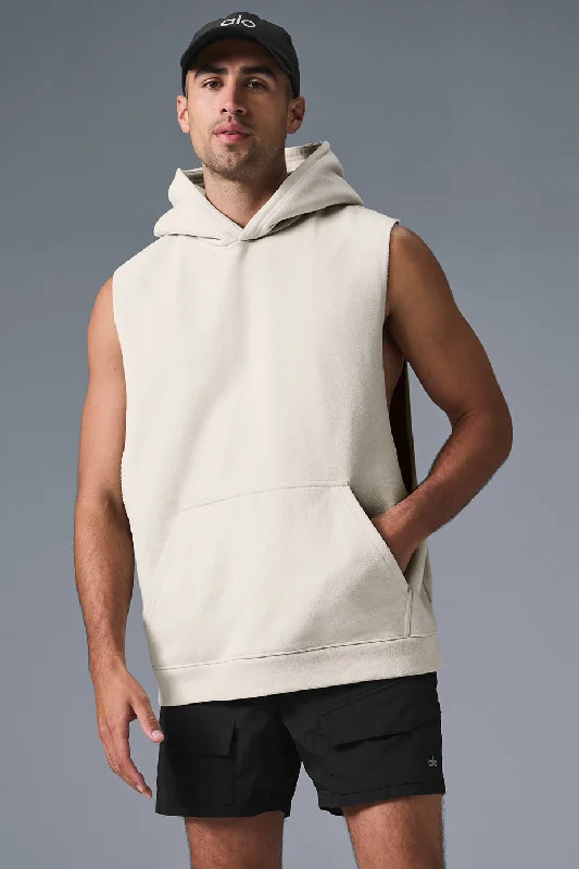 Renown Sleeveless Hoodie - Bone Hoodie with Double Zipper Versatile Adjustable