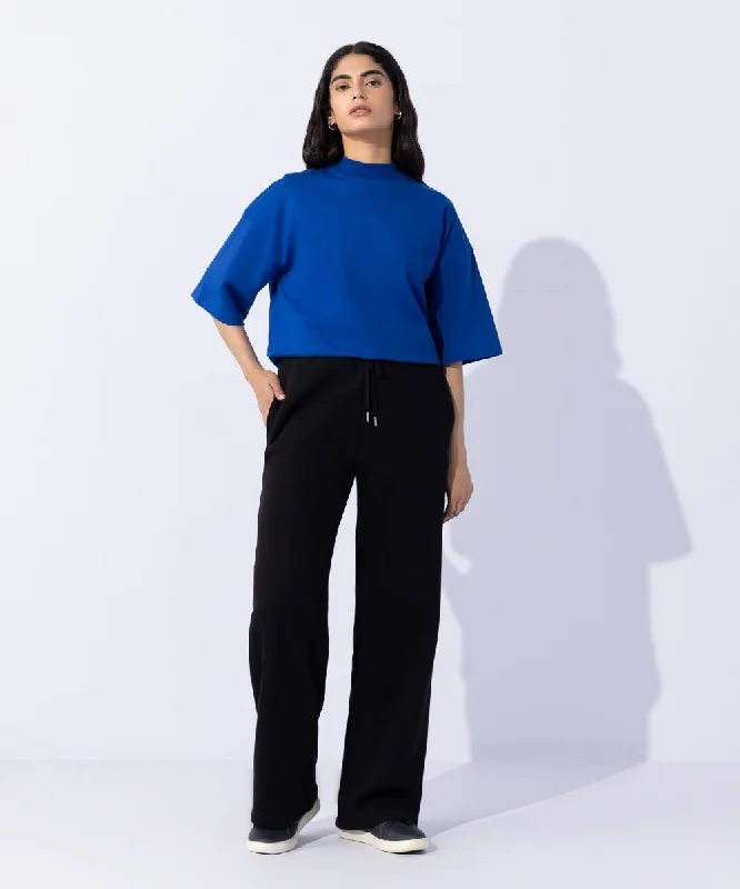 Fleece Wide Leg Jogging Trousers Trousers Denim Distressed