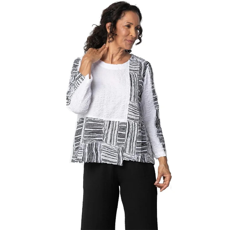 Women's Habitat Lapped Seam Pucker Weave Pullover Dove Shirred Sleeve Feminine
