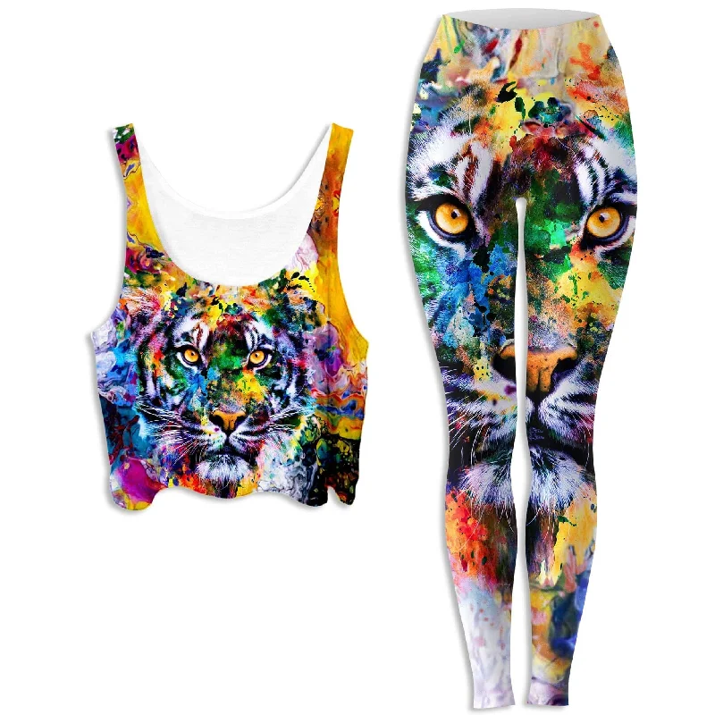 Tiger Crop Top and Leggings Combo Real Fur Shearling Chenille