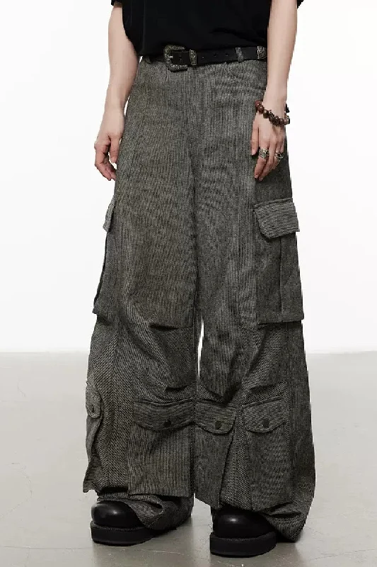 Striped Oversized Multi Pocket Trousers Trousers cozy soft