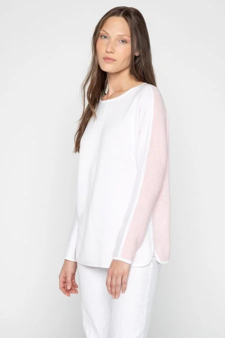 Kinross Cashmere DBL Reversible Colorblock Pullover Bardot Neck Top