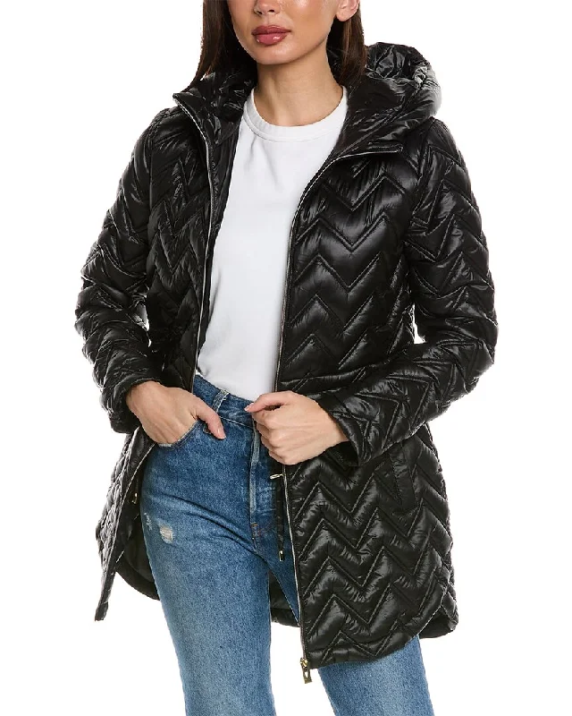 Via Spiga Chevron Quilted Coat Peter Pan Collar Cowl Neck Turtleneck