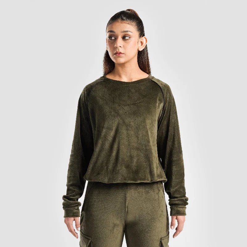 Velour SweatShirt (Olive) Hoodie with Relaxed Fit Easy Casual