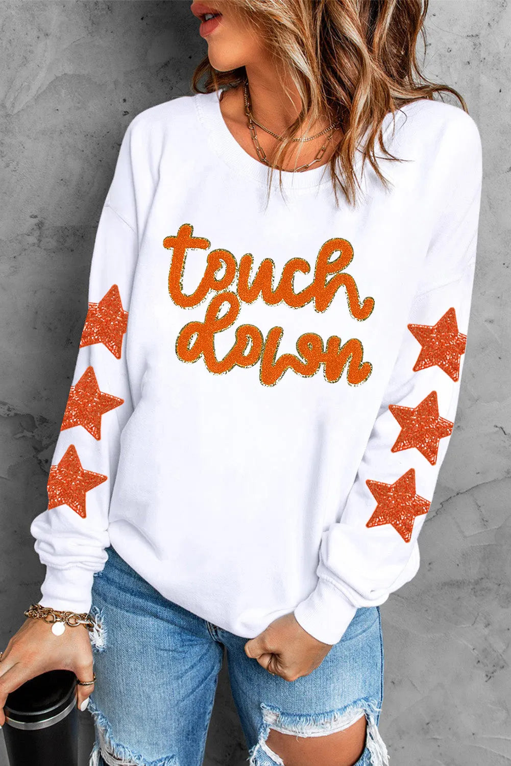 Hazel Blues® | Letter & Star Round Neck Long Sleeve Sweatshirt Hoodie with Cuffed Sleeves Snug Secure Hazel Blues® | Letter & Star Round Neck Long Sleeve Sweatshirt Hoodie with Cuffed Sleeves Snug Secure
