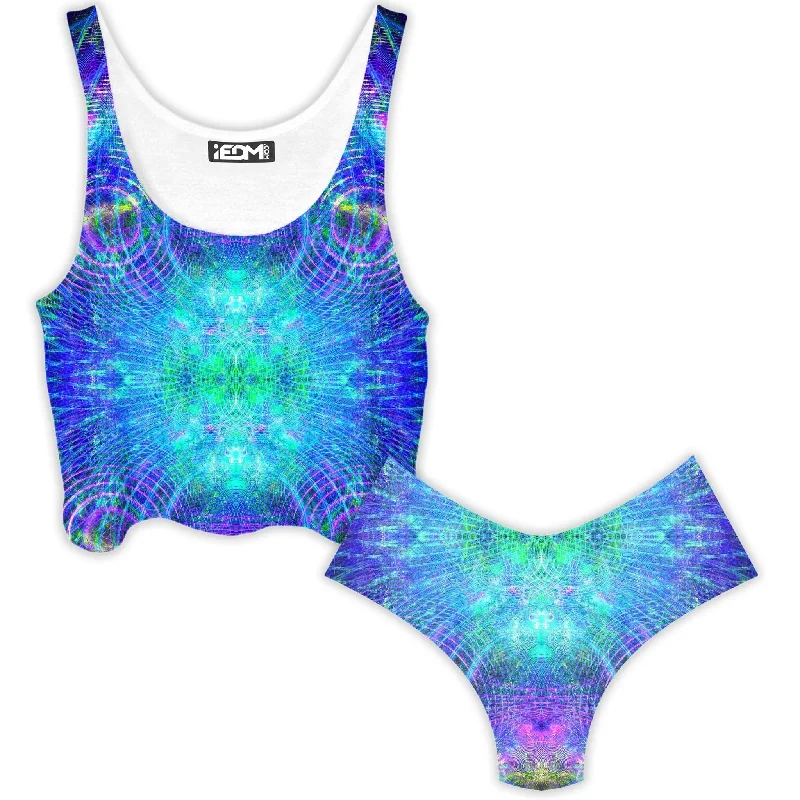 Blue Psycho Cosmos Crop Top and Booty Shorts Combo Anti-Pilling Machine Wash Handmade