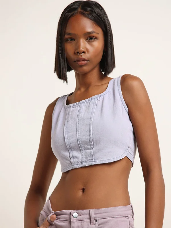 Nuon Lilac Cotton Crop Top Fashionable Trendy Casual