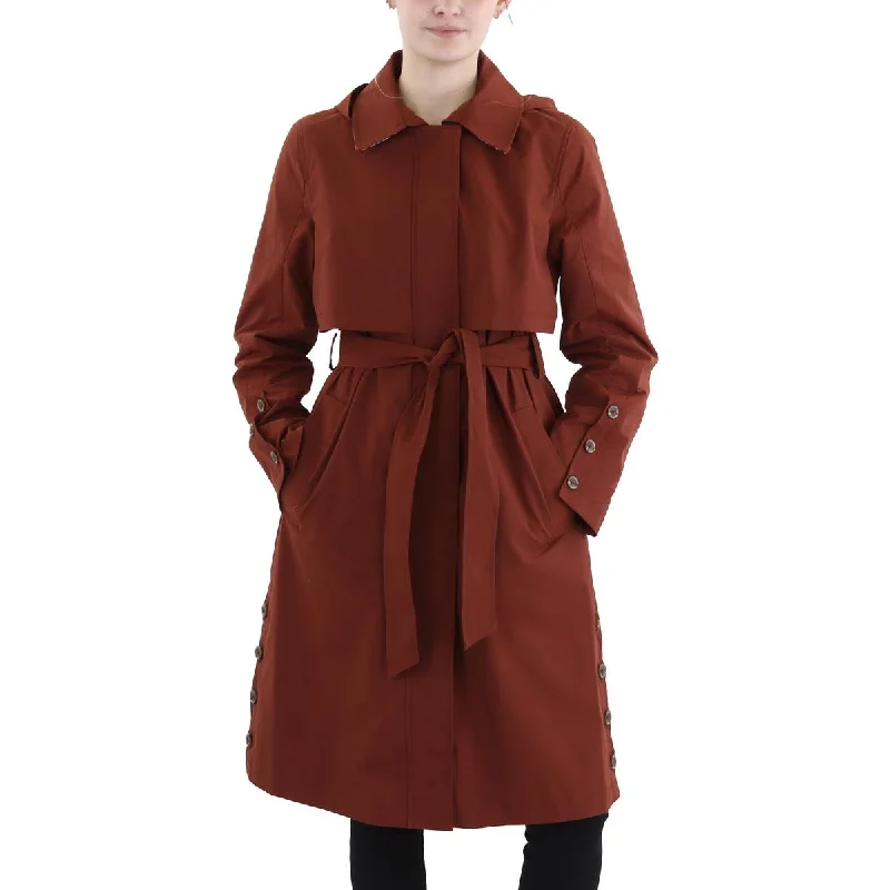 Sam Edelman Womens Lightweight Midi Trench Coat Pleated Ruffled tiered