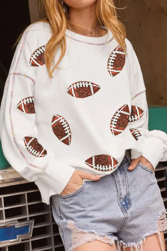 Hazel Blues® | Sequin Football Round Neck Long Sleeve Sweatshirt Hoodie with Batwing Sleeves Loose Dramatic Hazel Blues® | Sequin Football Round Neck Long Sleeve Sweatshirt Hoodie with Batwing Sleeves Loose Dramatic