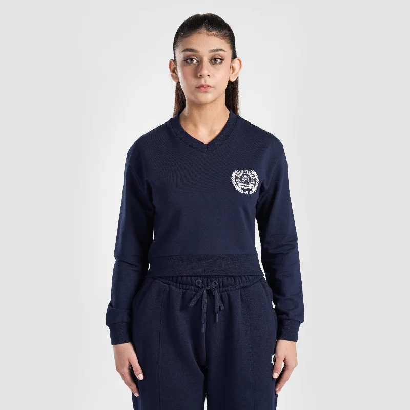 Victory Crop SweatShirt (Navy) Hoodie with Illustration Artistic Creative