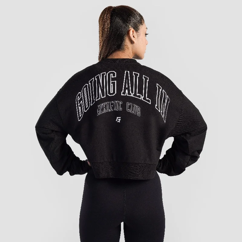 GAI Athletic Crop SweatShirt (Black) Hoodie with Drawcord Adjustable Secure