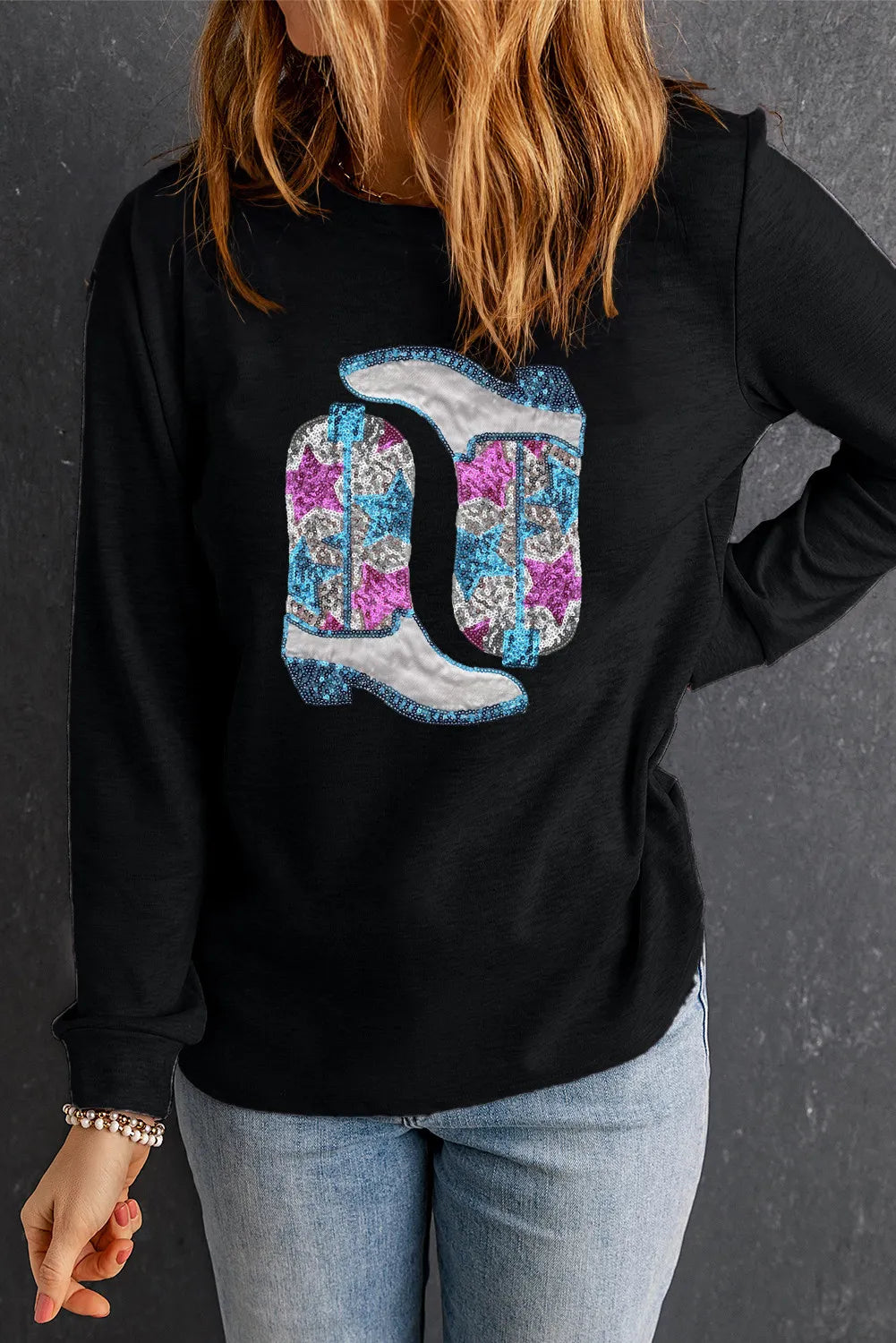 Hazel Blues® | Boots Round Neck Long Sleeve Sweatshirt Hoodie with Slit Hem Functional Movement Hazel Blues® | Boots Round Neck Long Sleeve Sweatshirt Hoodie with Slit Hem Functional Movement