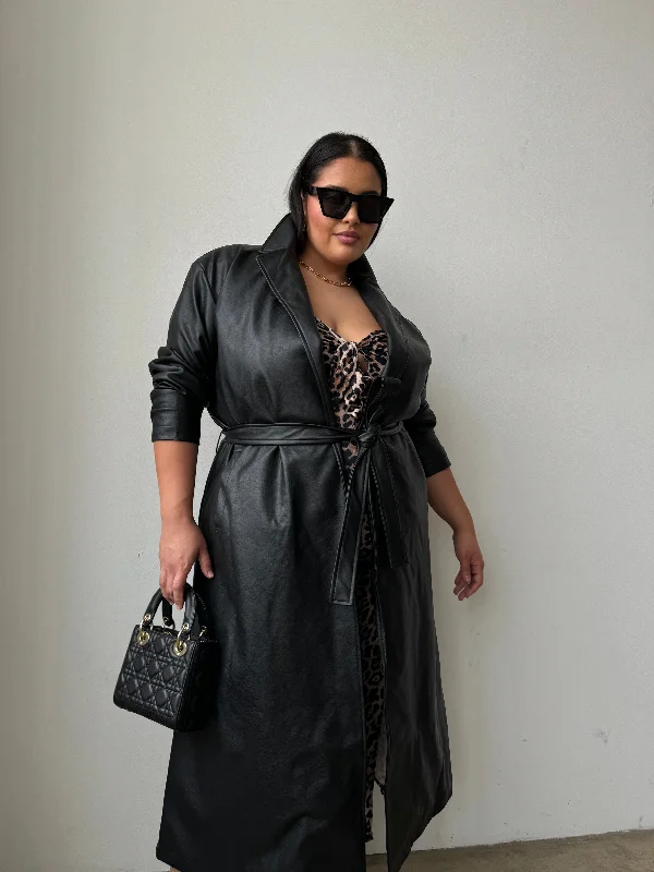 Plus Size Faux Leather Trench Coat Blazer Duffle Coat Pea Coat