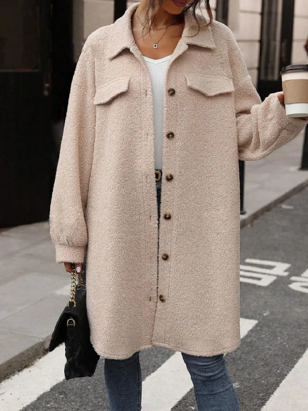 Sadie Button Up Drop Shoulder Sherpa Coat Plaid Tartan Floral