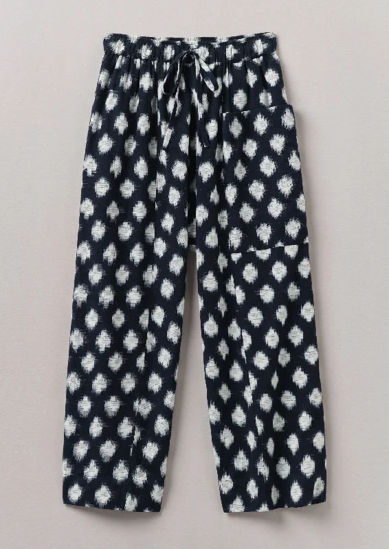 Crosshatch Ikat Pull On Trousers | Indigo Blue Trousers Yoga Stretchy