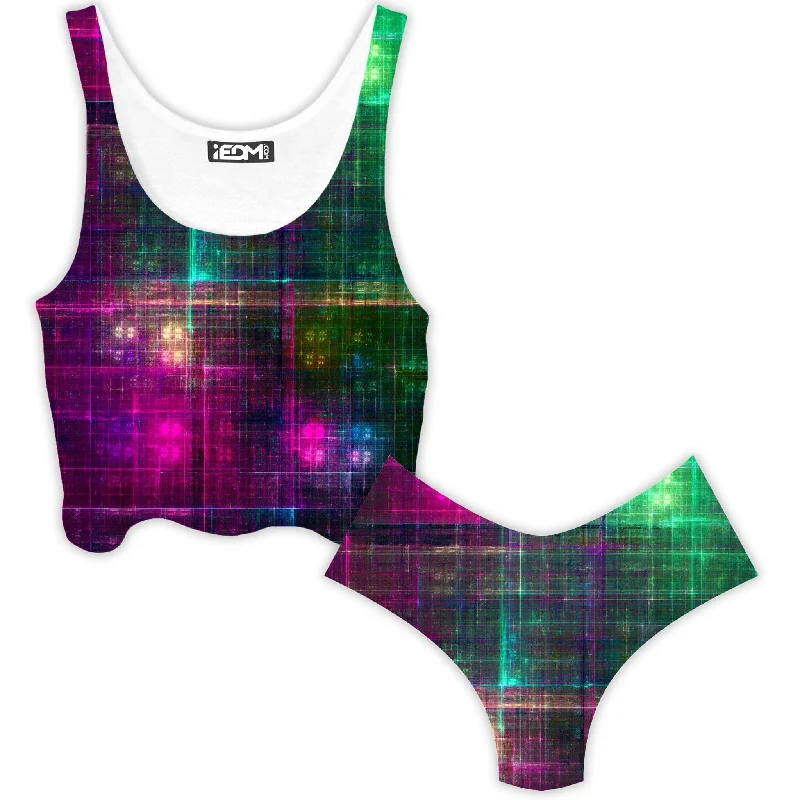 Fractal Matrix Crop Top and Booty Shorts Combo Houndstooth Herringbone Solid