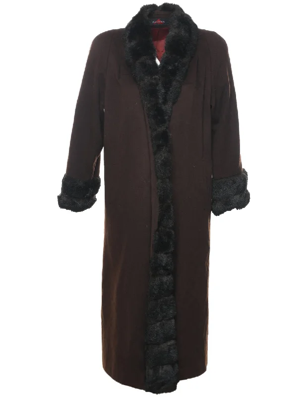 Dark Brown Faux Fur Trim Black & Dark Brown Wool Coat - L Boat Neck Jacket Square Neck Jacket One-Shoulder Jacket Dark Brown Faux Fur Trim Black & Dark Brown Wool Coat - L Boat Neck Jacket Square Neck Jacket One-Shoulder Jacket