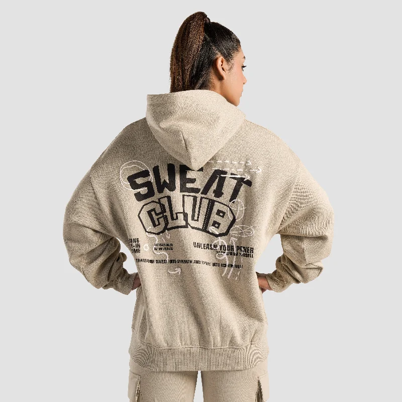 Sweat Club Oversized Hoodie (Beige) Hoodie with Rolled Sleeves Casual Relaxed