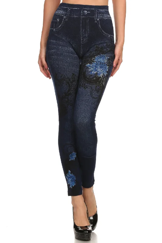 The Christiana Faux Denim Legging Trendy Polka Dot Leggings