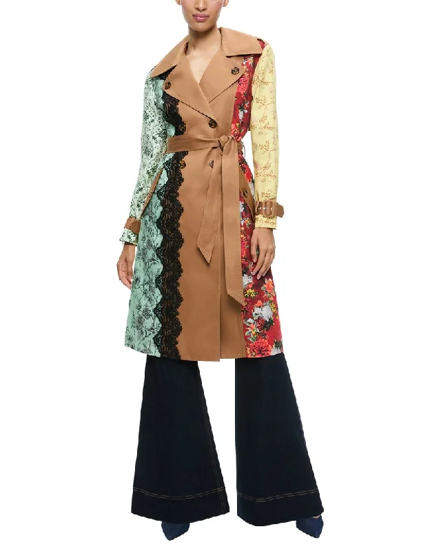 alice + olivia Keith Midi Linen-Blend Trench Coat Jersey Tulle Batik