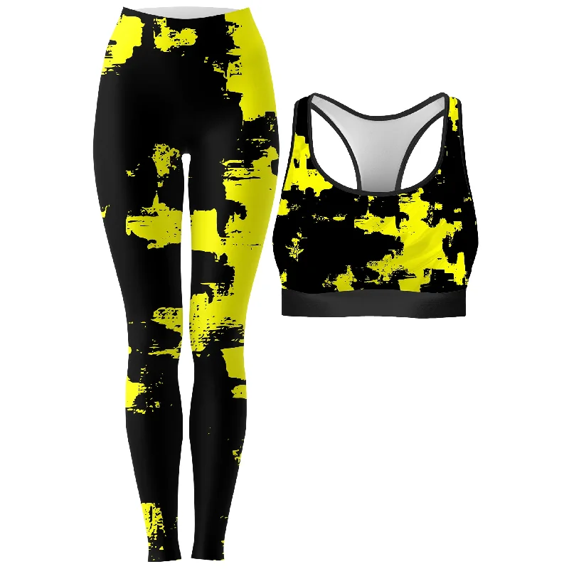 Black and Yellow Abstract Rave Bra and Leggings Combo Classic Solid Color Leggings