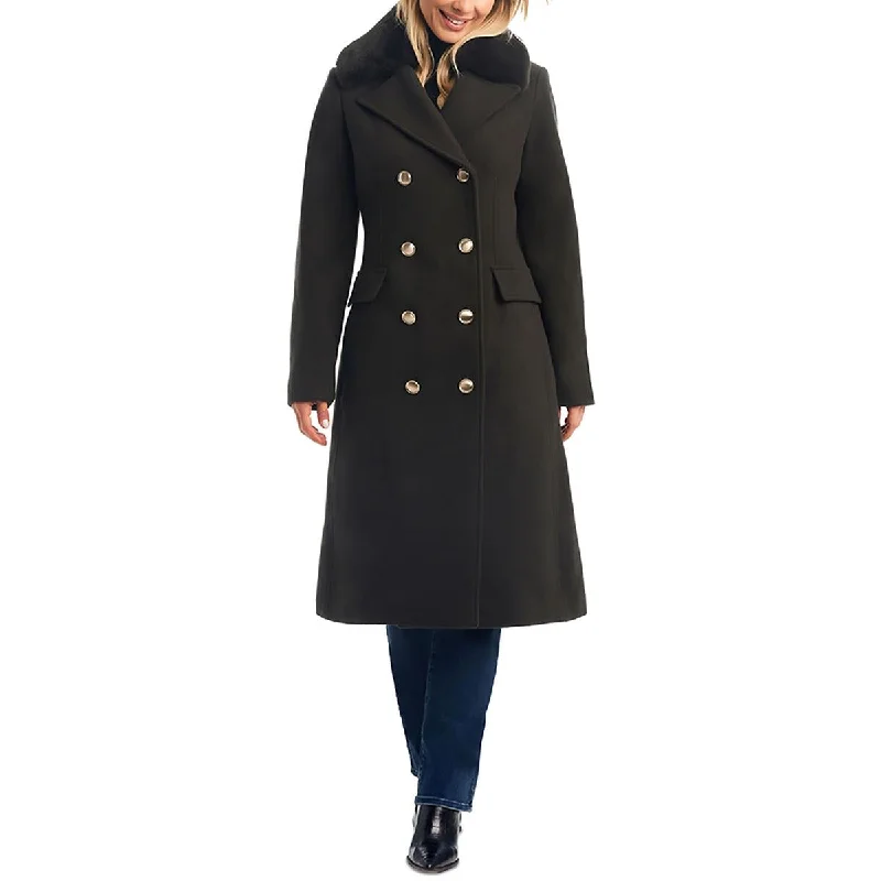 Vince Camuto Womens Wool Blend Cozy Pea Coat Rayon Velvet Corduroy