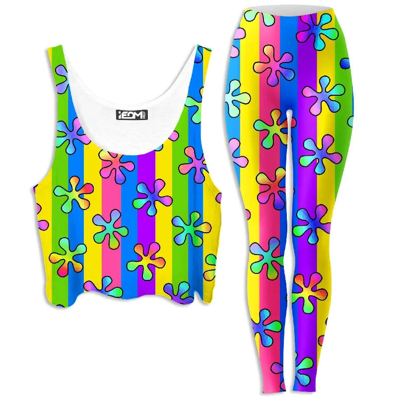 Psychedelic 60s Crop Top and Leggings Combo Boxy Fit Fitted Loose