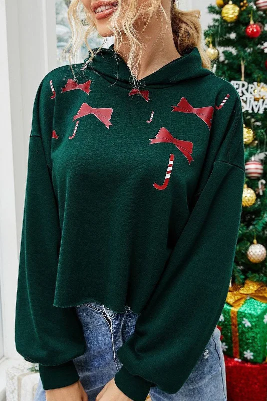 WOMEN CHRISTMAS PRINTED SHORT HOODIE PULLOVER Boyleg Sleeve Pullover