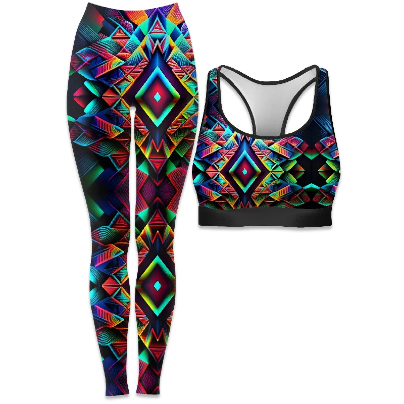Psychedelic Tribal Rave Bra and Leggings Combo Stylish Yoga Leggings
