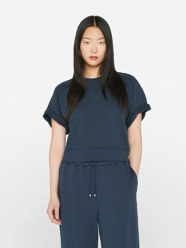 Slouchy Rolled Sweatshirt -- Navy Hoodie with Oversized Fit Loose Comfortable