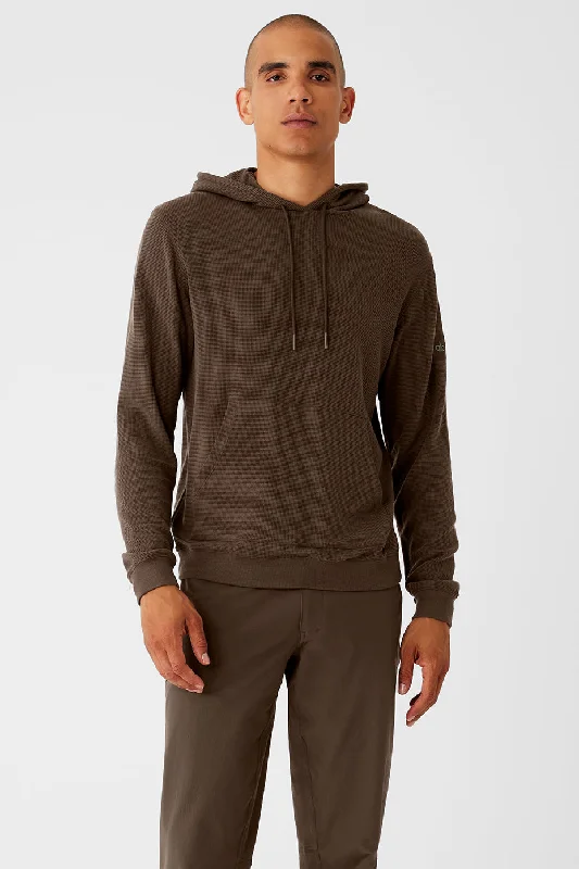 Micro Waffle Fast Break Hoodie - Espresso Hoodie with Side Slits Relaxed Casual