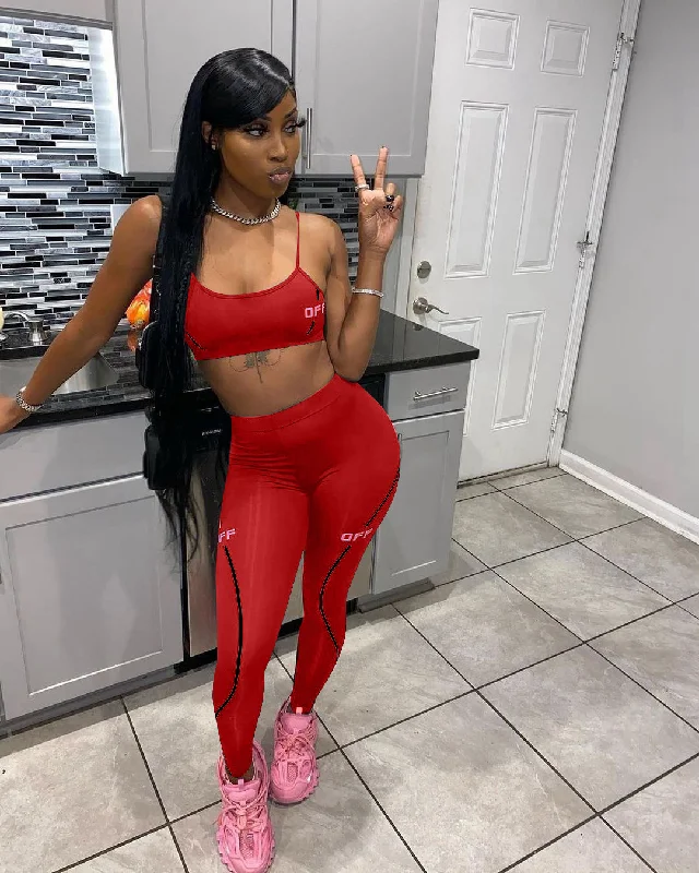 Women Body-Fitting Letters Print Sexy Camis Tight Sports Leggings Two-Piece Set Trendy Sports Performance Leggings Women Body-Fitting Letters Print Sexy Camis Tight Sports Leggings Two-Piece Set Trendy Sports Performance Leggings
