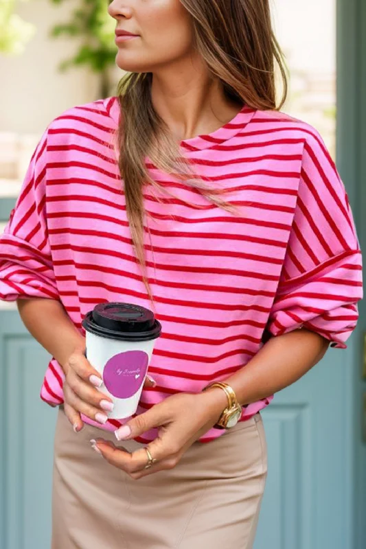 Hazel Blues® |  Striped Round Neck Long Sleeve Sweatshirt Hoodie with Print Artistic Unique