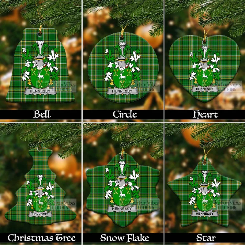 Hennessy Irish Clan Tartan Christmas Ceramic Ornament with Coat of Arms Satin Silk Chiffon Hennessy Irish Clan Tartan Christmas Ceramic Ornament with Coat of Arms Satin Silk Chiffon