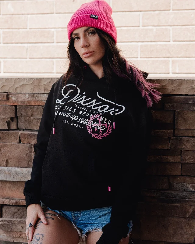 Women's Pink Ground Up Customs Hoodie Pullover - Black High Neck Pullover