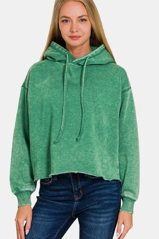 Hazel Blues® | Zenana Acid Wash Fleece Cropped Hoodie Oversized Hoodie Comfort Casual Hazel Blues® | Zenana Acid Wash Fleece Cropped Hoodie Oversized Hoodie Comfort Casual