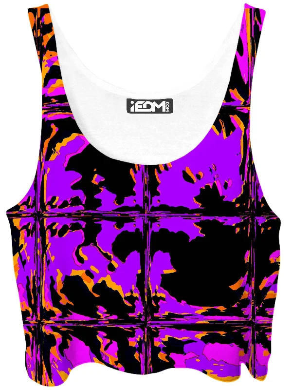 Purple Blackout Rave Glitch Crop Top Wool Fabric Cashmere Fabric Tweed Fabric