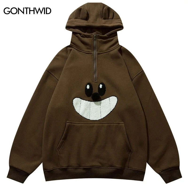 Hip Hop Sweatshirt Hoodie Streetwear Harajuku Embroidery Bear Letter Half Zip Up Fleece Pullover Hooded Casual Tops Y2K Hoodie with Pocket Utility Practical Hip Hop Sweatshirt Hoodie Streetwear Harajuku Embroidery Bear Letter Half Zip Up Fleece Pullover Hooded Casual Tops Y2K Hoodie with Pocket Utility Practical