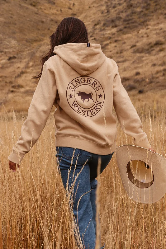 Signature Bull Womens Pullover Hoodie - Dark Sand / Chocolate Notched Neck Pullover